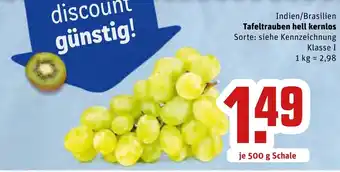 REWE Tafeltrauben hell kernlos 500g Angebot