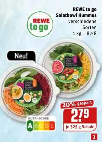 REWE Rewe to go Salatbowl Hummus 325g Angebot