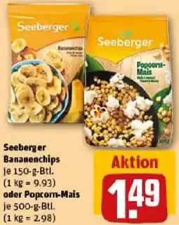 REWE Seeberger Bananenchips oder Popcorn-Mais Angebot