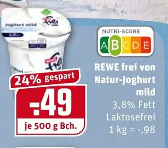 REWE Rewe frei von Natur-joghurt mild 500g Becher Angebot