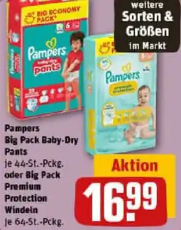 REWE Pampers Big Pack Baby-Dry Pants oder Big Pack Premium Protection Windeln Angebot