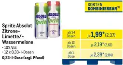METRO Sprite Absolut Zitrone Limette/ Wassermelone Angebot