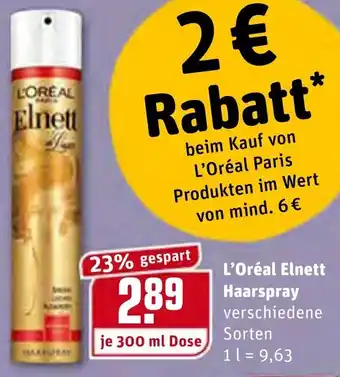 REWE L'Oréal Elnett Haarspray 300ml Angebot