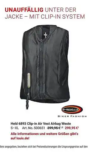 Louis Held 6893 Clip In Air Vest Airbag Weste Angebot