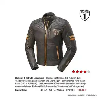 Louis Highway 1 Retro Lll Lederjacke Angebot