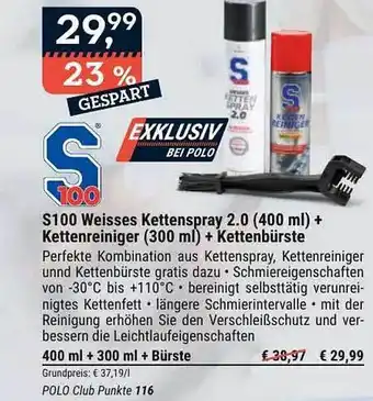 Polo S Weisses Kettenspray 2.0 (400 Ml) + Kettenreiniger (300 Ml) + Kettenbürste Angebot