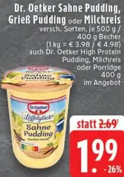 Edeka Dr. Oetker Sahne Pudding, Grieß Pudding oder Milchreis Angebot