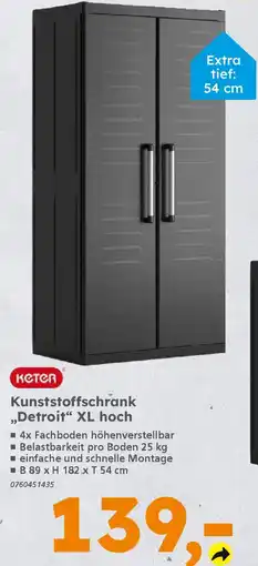 Globus Baumarkt keter Kunststoffschrank ,,Detroit" XL hoch Angebot