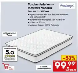 Netto Marken-Discount Taschenfederkernmatratze Viktoria Angebot