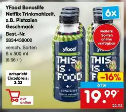 Netto Marken-Discount YFood Bonuslife Netflix Trinkmahlzeit, z.B. Pistazien Geschmack Angebot