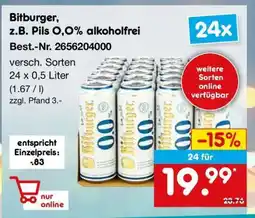 Netto Marken-Discount Bitburger, z.B. Pils 0,0% alkoholfrei Angebot