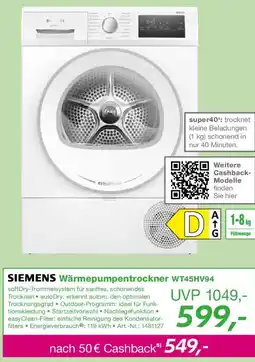 EP SIEMENS Wärmepumpentrockner WT45HV94 Angebot