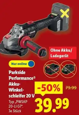 Lidl Parkside Performance Akku-Winkelschleifer 20 V Angebot