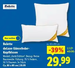 Lidl Balette deLuxe Gänsefeder Kopfkissen Angebot
