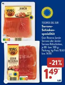 Aldi Süd TESOROS DEL SUR Serrano Schinkenspezialität Angebot