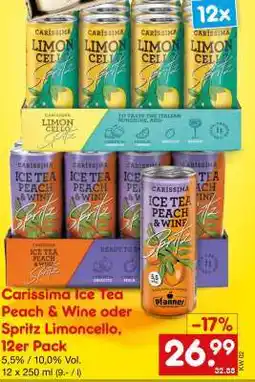 Netto Marken-Discount Carissima Ice Tea Peach & Wine oder Spritz Limoncello, 12er Pack Angebot