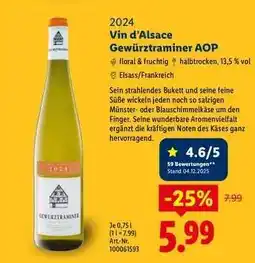 Lidl Vin d’Alsace Gewürztraminer AOP Angebot