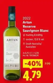 Lidl Artan Reserve Sauvignon Blanc Angebot