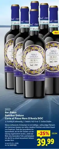 Lidl 6er-Paket Sansibar Deluxe Corte al Passo Nero D'Avola DOC Angebot