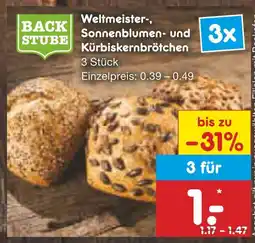 Netto Marken-Discount Backstube weltmeister-, sonnenblumen- und kürbiskernbrötchen Angebot