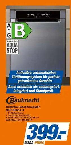 expert Techno Land Bauknecht Unterbau-Geschirrspüler BOU D651A X Angebot