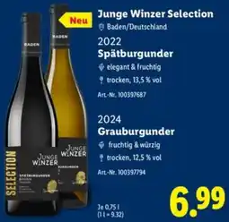 Lidl Junge Winzer Selection 2022 Spätburgunder oder 2024 Grauburgunder Angebot