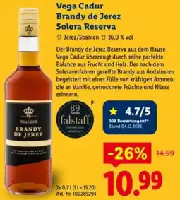 Lidl Vega Cadur Brandy de Jerez Solera Reserva Angebot