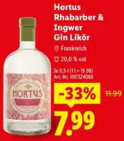 Lidl Hortus Rhabarber & Ingwer Gin Likör Angebot