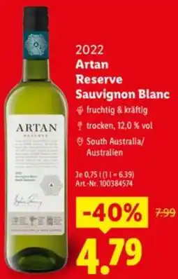Lidl 2022 Artan Reserve Sauvignon Blanc Angebot