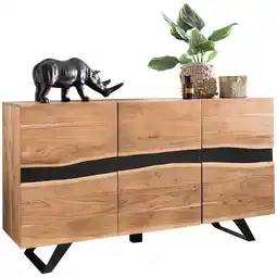 Netto Marken-Discount KADIMA DESIGN Massiv-Holz Akazie Sideboard, 148x85x43 cm, Natur Baumkante, Landhaus-Stil Angebot