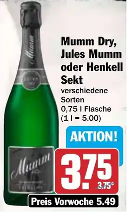 HIT Mumm Dry, Jules Mumm oder Henkell Sekt Angebot