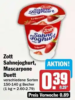 HIT Zott Sahnejoghurt, Mascarpone Duett Angebot