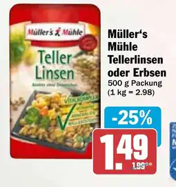 HIT Müller's Mühle Tellerlinsen oder Erbsen Angebot