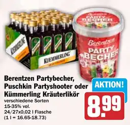 HIT Berentzen Partybecher, Puschkin Partyshooter oder Kümmerling Kräuterlikör Angebot
