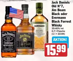HIT Jack Daniels Old N°7, Jim Beam Black oder Evermann Black Forrest Whisky Angebot