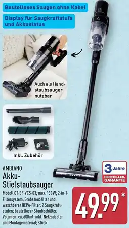 Aldi Nord AMBIANO Akku Stielstaubsauger Angebot