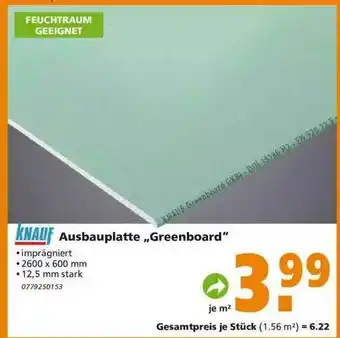 Globus Baumarkt Knauf Ausbauplatte „greenboard“ Angebot