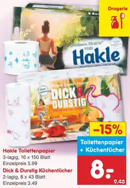 Netto Marken-Discount Hakle Toilettenpapier oder Dick & Durstig Küchentücher Angebot