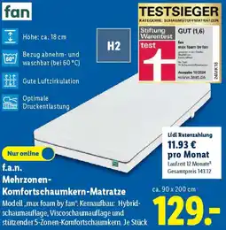 Lidl f.a.n. Mehrzonen Komfortschaumkern-Matratze Angebot