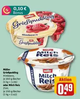 REWE Müller Grießpudding Himbeere oder Milch Reis Zimt Angebot