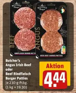 REWE Butcher's Angus Irish Beef oder Beef Rindfleisch Burger Patties Angebot