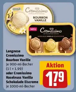 REWE Langnese Cremissimo Bourbon Vanille oder Cremissimo Haselnuss Vanilla Schokolade Eiscreme Angebot