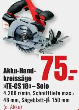 B1 Discount Baumarkt Einhell Akku-Handkreissäge TE-CS 18-Solo Angebot