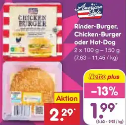 Netto Marken-Discount American Style Rinder-Burger, Chicken-Burger oder Hot-Dog Angebot