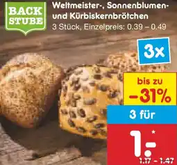 Netto Marken-Discount BACK STUBE Weltmeister-, Sonnenblumen- und Kürbiskernbrötchen Angebot