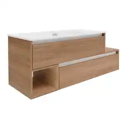 toom Baumarkt Fackelmann Waschtischunterschrank 'Vita' Eichefarben Braun/weiß links 128,5 x 50 x 46 cm Angebot