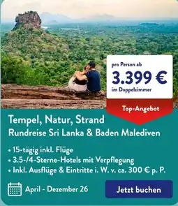 Aldi Süd Tempel, Natur, Strand Rundreise Sri Lanka & Baden Malediven Angebot