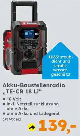 Globus Baumarkt Einhell Akku-Baustellenradio ,,TE-CR 18 Li❝ Angebot