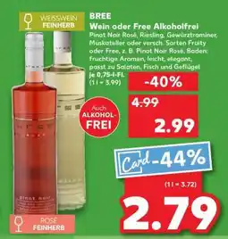 Kaufland BREE Wein oder Free Alkoholfrei Angebot