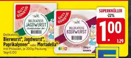 Edeka Delikatess Bierwurst, Jagdwurst, Paprikalyoner oder Mortadella Angebot